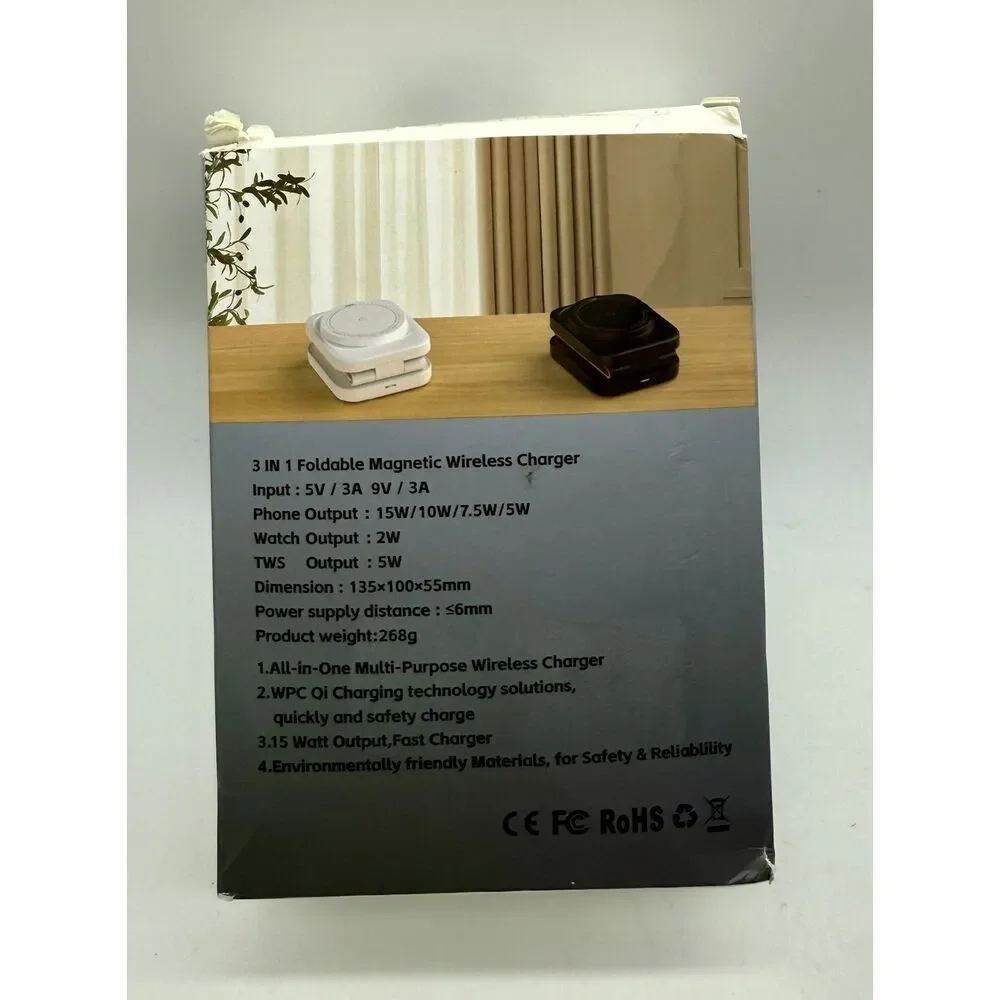 Foldable 3-in-1 Magnetic Wireless Charging Station‎ Black With Carrying Case